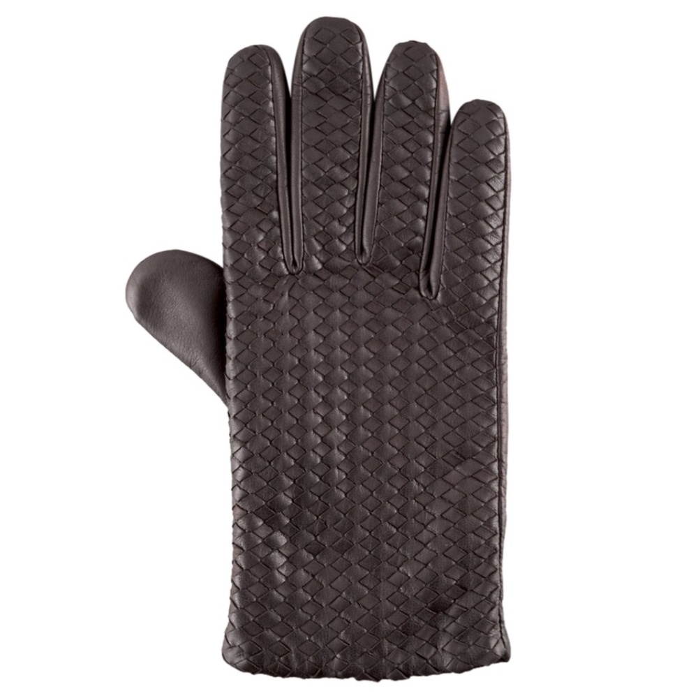 Men's Woven Lambskin Cashmere-Lined Gloves, Brown - NWT
